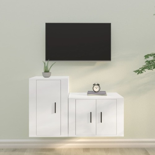 Set di Mobili Porta TV 2 pz Bianco in Legno Multistrato