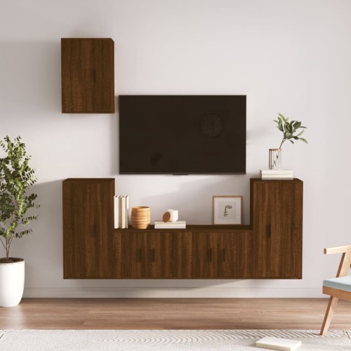 Set Mobili Porta TV 5 pz Rovere Marrone in Legno Multistrato