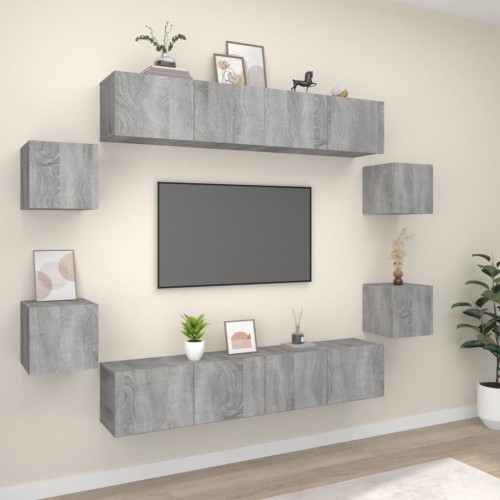 Set Mobili Porta TV 8pz Grigio Sonoma in Legno Multistrato