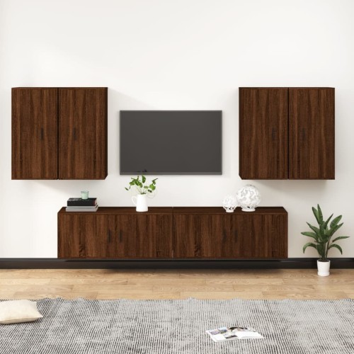 Set Mobili Porta TV 6 pz Rovere Marrone in Legno Multistrato