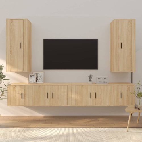 Set di Mobili Porta TV 6 pz Rovere Sonoma in Legno Multistrato