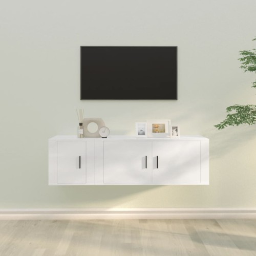 Set di Mobili Porta TV 2 pz Bianco in Legno Multistrato