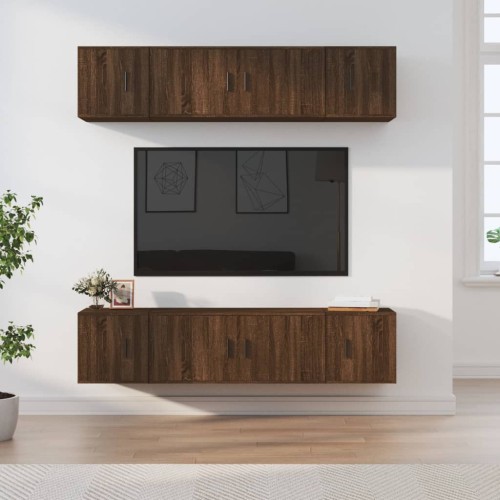 Set Mobili Porta TV 6 pz Rovere Marrone in Legno Multistrato