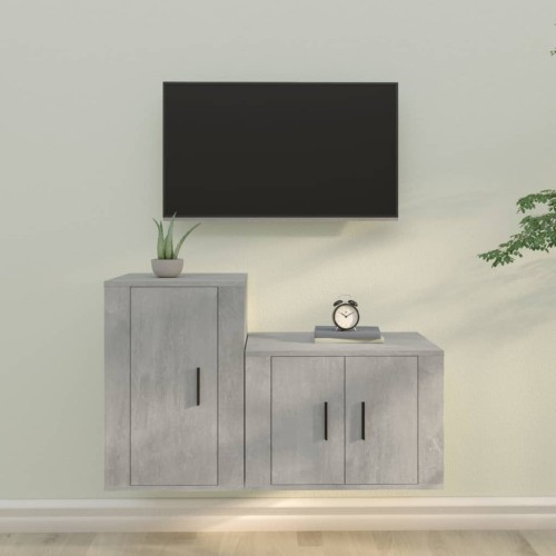 Set di Mobili Porta TV 2 pz Grigio Cemento in Legno Multistrato