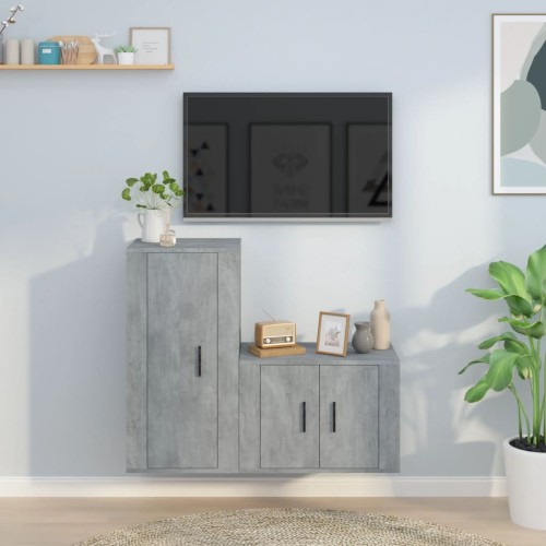 Set di Mobili Porta TV 2 pz Grigio Cemento in Legno Multistrato