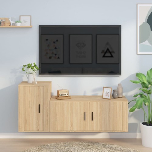 Set di Mobili Porta TV 2 pz Rovere Sonoma in Legno Multistrato