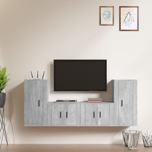 Set di Mobili Porta TV 4 pz Grigio Cemento in Legno Multistrato