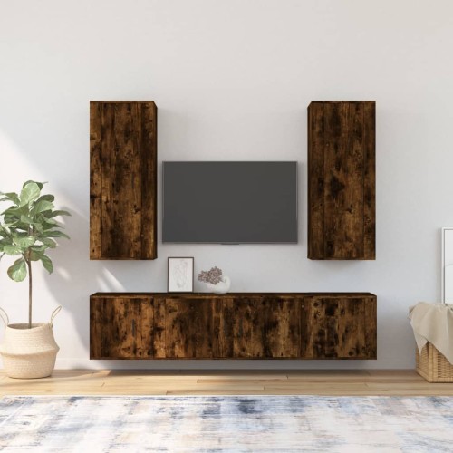 Set di Mobili Porta TV 5 pz Rovere Fumo in Legno Multistrato