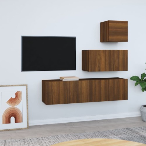 Set Mobili Porta TV 4 pz Rovere Marrone in Legno Multistrato