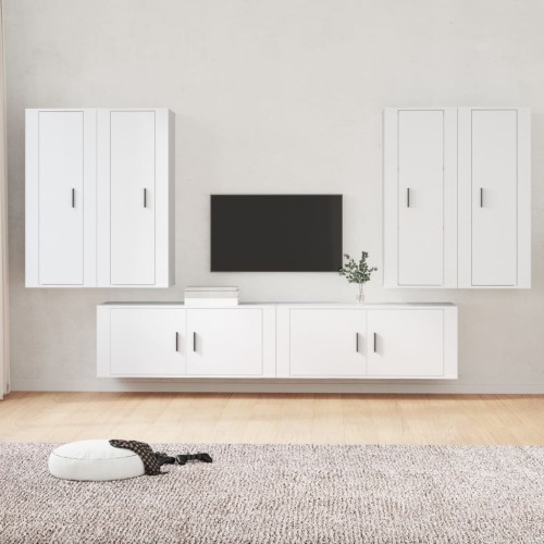 Set di Mobili Porta TV 6 pz Bianco in Legno Multistrato