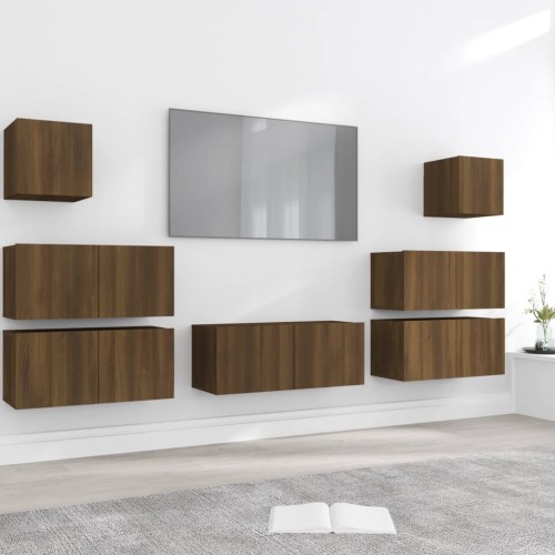 Set Mobili Porta TV 7 pz Rovere Marrone in Legno Multistrato