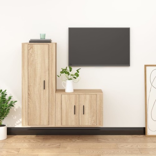 Set di Mobili Porta TV 2 pz Rovere Sonoma in Legno Multistrato