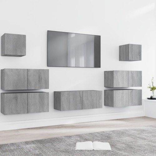 Set di Mobili Porta TV 7 pz Grigio Sonoma in Legno Multistrato