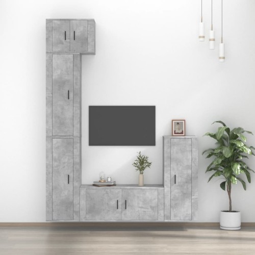 Set di Mobili Porta TV 5 pz Grigio Cemento in Legno Multistrato