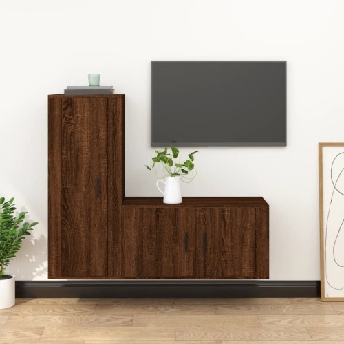 Set Mobili Porta TV 2 pz Rovere Marrone in Legno Multistrato