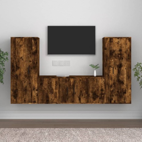 Set Mobili Porta TV 3 pz Rovere Fumo in Legno Multistrato