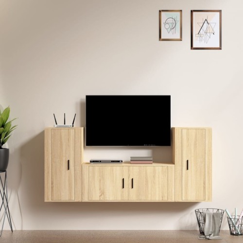 Set di Mobili Porta TV 3 pz Rovere Sonoma in Legno Multistrato