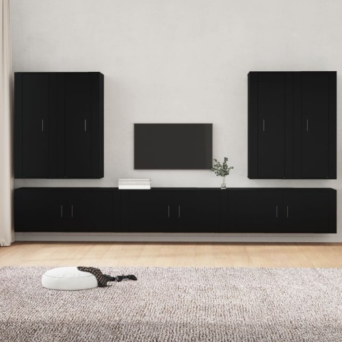 Set di Mobili Porta TV 7 pz Nero in Legno Multistrato