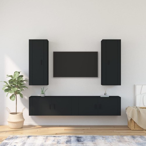 Set Mobili Porta TV 4 pz Nero in Legno Multistrato