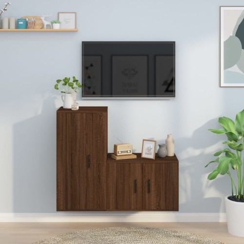 Set Mobili Porta TV 2 pz Rovere Marrone in Legno Multistrato