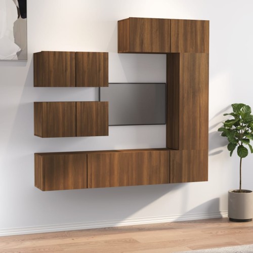 Set Mobili Porta TV 6 pz Rovere Marrone in Legno Multistrato