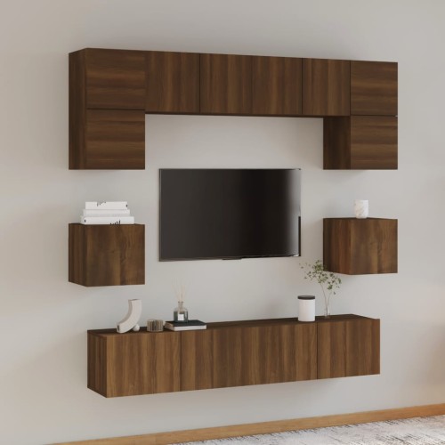 Set Mobili Porta TV 8pz Rovere Marrone in Legno Multistrato