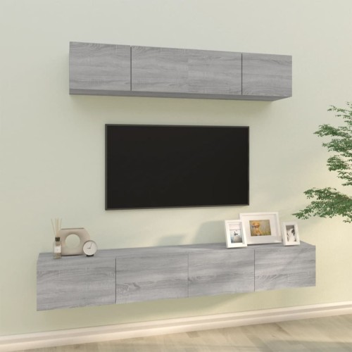 Set di Mobili Porta TV 4 pz Grigio Sonoma in Legno Multistrato