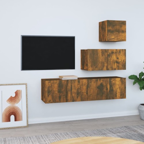 Set di Mobili Porta TV 4 pz Rovere Fumo in Legno Multistrato