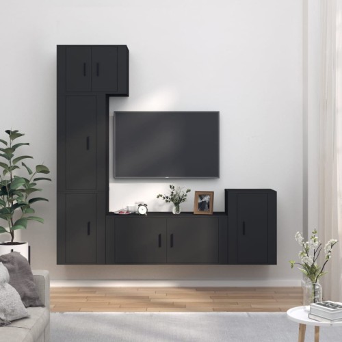 Set di Mobili Porta TV 5 pz Nero in Legno Multistrato