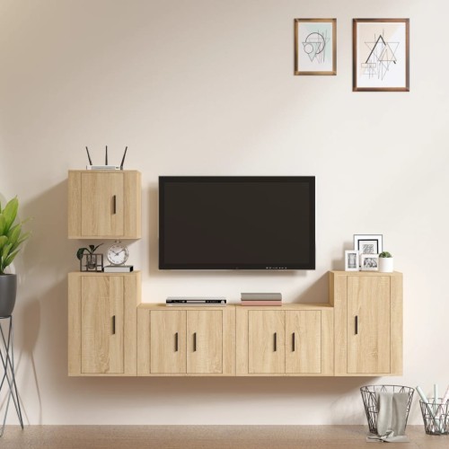 Set di Mobili Porta TV 5 pz Rovere Sonoma in Legno Multistrato