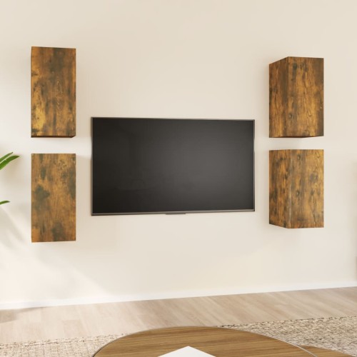 Mobili TV 4 pz Rovere Fumo 30,5x30x60 cm in Legno Multistrato