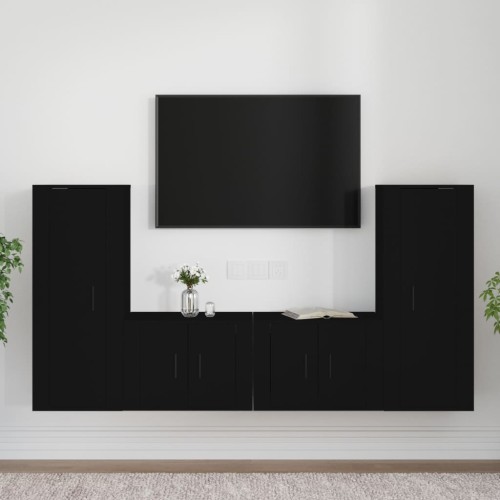 Set Mobili Porta TV 4 pz Nero in Legno Multistrato