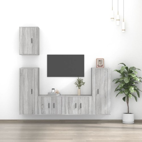 Set di Mobili Porta TV 5 pz Grigio Sonoma in Legno Multistrato