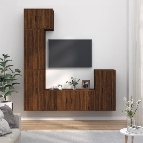 Set Mobili Porta TV 5 pz Rovere Marrone in Legno Multistrato