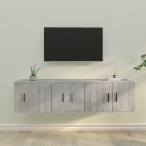 Set di Mobili Porta TV 3 pz Grigio Cemento in Legno Multistrato