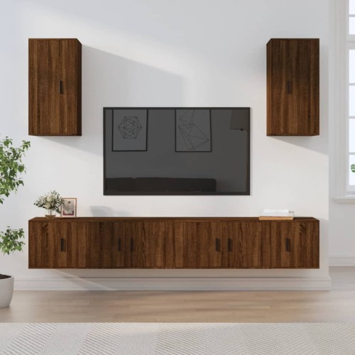 Set Mobili Porta TV 6 pz Rovere Marrone in Legno Multistrato