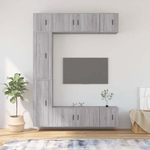 Set di Mobili Porta TV 7 pz Grigio Sonoma in Legno Multistrato