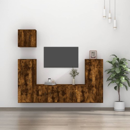 Set di Mobili Porta TV 5 pz Rovere Fumo in Legno Multistrato