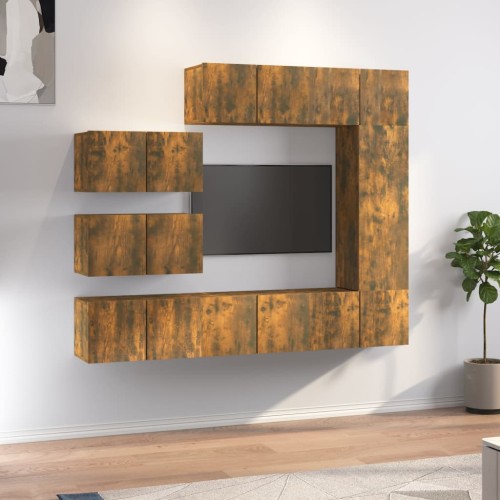 Set Mobili Porta TV 8 pz Rovere Fumo in Legno Multistrato