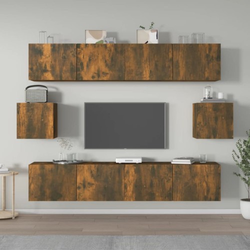 Set di Mobili Porta TV 6 pz Rovere Fumo in Legno Multistrato