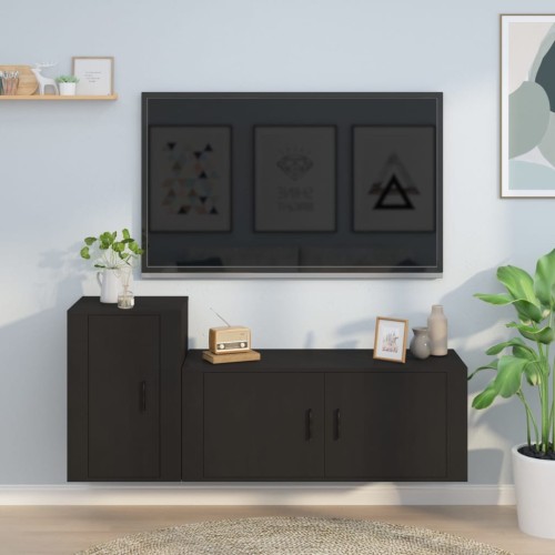 Set Mobili Porta TV 2 pz Nero in Legno Multistrato