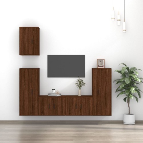 Set Mobili Porta TV 5 pz Rovere Marrone in Legno Multistrato