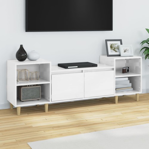 Mobile Porta TV Bianco Lucido 160x35x55 cm in Legno Multistrato