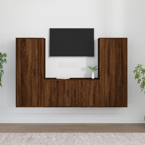 Set Mobili Porta TV 3 pz Rovere Marrone in Legno Multistrato