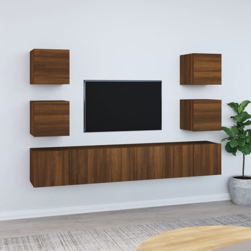 Set Mobili Porta TV 7 pz Rovere Marrone in Legno Multistrato