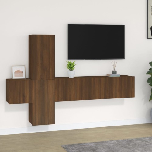 Set Mobili Porta TV 5 pz Rovere Marrone in Legno Multistrato