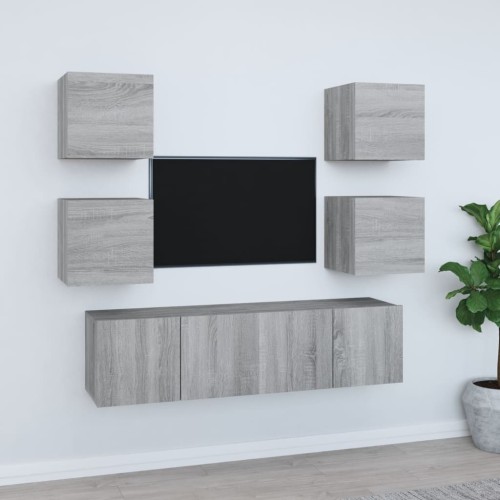 Set di Mobili Porta TV 6 pz Grigio Sonoma in Legno Multistrato