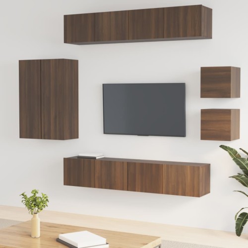 Set Mobili Porta TV 8pz Rovere Marrone in Legno Multistrato