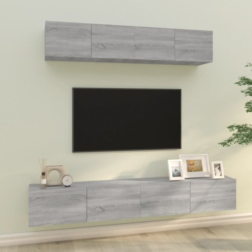 Set di Mobili Porta TV 4 pz Grigio Sonoma in Legno Multistrato