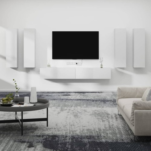 Set di Mobili Porta TV 6 pz Bianco in Legno Multistrato